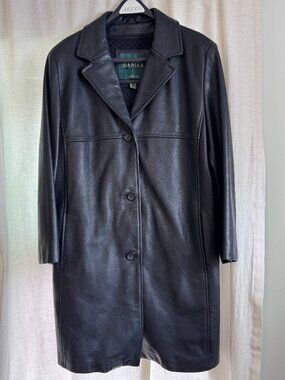 Danier Canada Black Leather Car Coat Quilted Lining M/L